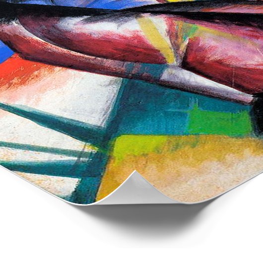 Twee rode en blauwe paarden van Franz Marc Poster (Hoek)