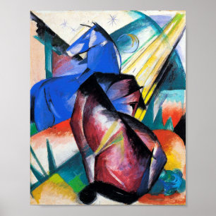 Twee rode en blauwe paarden van Franz Marc Poster