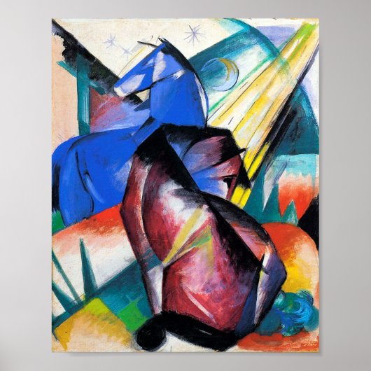 Twee rode en blauwe paarden van Franz Marc Poster (Voorkant)