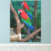 Twee rode en groene rode Macaws Ara chloropterus Canvas Afdruk (Insitu (Houten vloer))