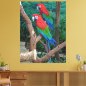 Twee rode en groene rode Macaws Ara chloropterus Canvas Afdruk (Insitu (Woonkamer))