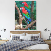 Twee rode en groene rode Macaws Ara chloropterus Canvas Afdruk (Insitu (Slaapkamer))