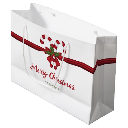 Twee Rode En Witte Feestelijke Suikerstokken Met T Groot Cadeauzakje (Voorkant Gekanteld)