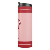 Twee rode en witte snoepjes en naam thermosbeker (Geroteerd rechts)