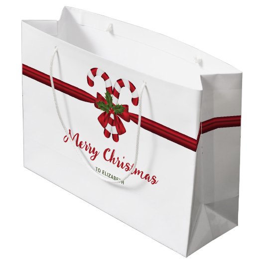 Twee rode en witte snoepjes met tekst groot cadeauzakje (Achterkant Gekanteld)