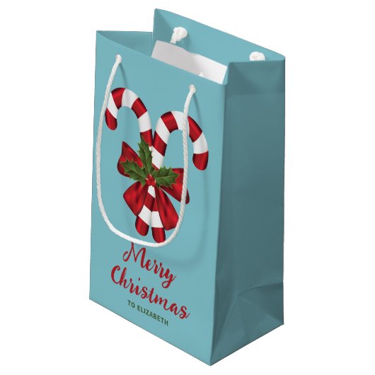 Twee rode en witte snoepjes met tekst klein cadeauzakje (Achterkant Gekanteld)