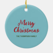 Twee rode en witte snoepjes op blauw keramisch ornament (Achterkant)