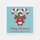 Twee rode en witte snoepjes op blauw met tekst servet (Voorkant)