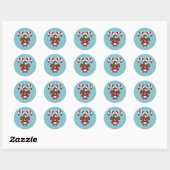 Twee rode en witte snoepjes op blauw ronde sticker (Vel)
