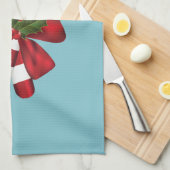 Twee rode en witte snoepjes op blauw theedoek (Quarter Fold)