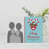 Twee rode en witte snoepstokken met aangepaste fot feestdagenkaart (Staand voorkant)