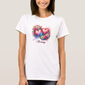 Twee rode glitter harten blush rozen Moederdag T-shirt (Voorkant)
