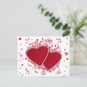 Twee rode harten briefkaart (Staand voorkant)