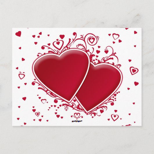 Twee rode harten briefkaart (Voorkant)