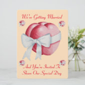 Twee rode harten gebonden met witte boog bruiloft kaart (Staand voorkant)