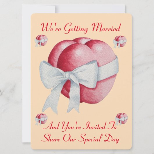 Twee rode harten gebonden met witte boog bruiloft kaart (Voorkant)