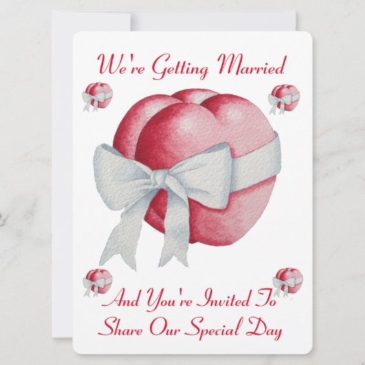 twee rode harten met een witte bruiloft kaart (Voorkant)