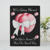 Twee rode harten met witte boog romantische bruilo kaart (Staand voorkant)