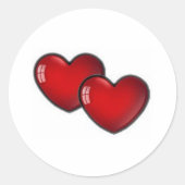 Twee rode harten ronde sticker (Voorkant)