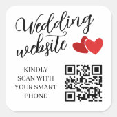 Twee Rode Harten Trouwwebsite QR-code Vierkante Sticker (Voorkant)
