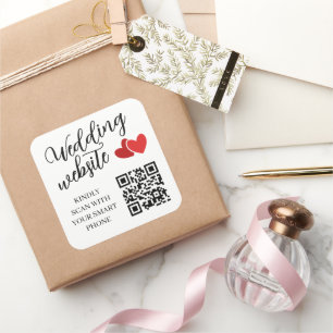 Twee Rode Harten Trouwwebsite QR-code Vierkante Sticker