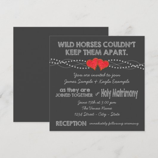 Twee rode harten  typografie bruiloft kaart (Voorkant / Achterkant)