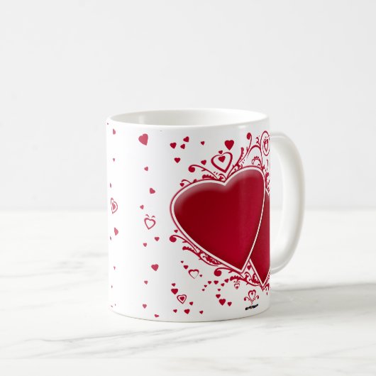 Twee rode harten voor Valentijnsdag Koffiemok (Voorkant rechts)