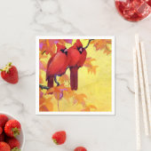 Twee rode kardinalen gouden achtergrond servetten (Insitu)