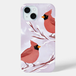 Twee rode kardinalen | Waterverf-herinnering iPhone 15 Case