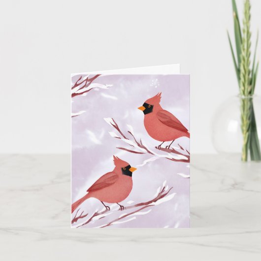 Twee rode kardinalen | Waterverf-herinnering Feestdagen Kaart (Voorkant)