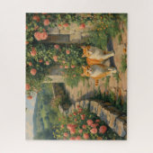 Twee rode katten lopen langs een pad legpuzzel (Verticaal)