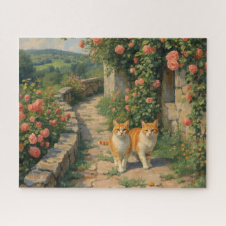 Twee rode katten lopen langs een pad legpuzzel