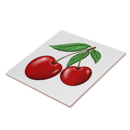 Twee rode kersen fruit tegeltje (Zijkant)