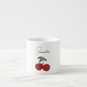 Twee rode kersen Illustratie Mooie Fruit Kunst Espresso Kop