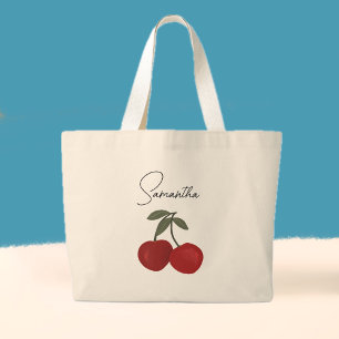 Twee rode kersen Illustratie Mooie Fruit Kunst Grote Tote Bag