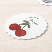 Twee rode kersen Illustratie | Mooie Fruit Kunst  Kartonnen Onderzetters (Gekanteld)