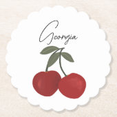 Twee rode kersen Illustratie | Mooie Fruit Kunst  Kartonnen Onderzetters (Voorkant)