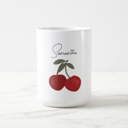 Twee rode kersen Illustratie | Mooie Fruit Kunst Koffiemok