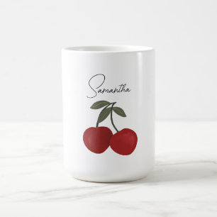 Twee rode kersen Illustratie   Mooie Fruit Kunst  Koffiemok
