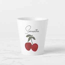 Twee rode kersen Illustratie | Mooie Fruit Kunst Latte Mok