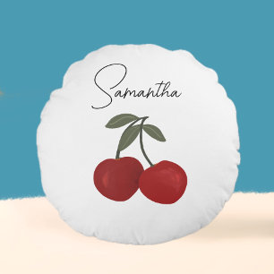 Twee rode kersen Illustratie   Mooie Fruit Kunst  Rond Kussen
