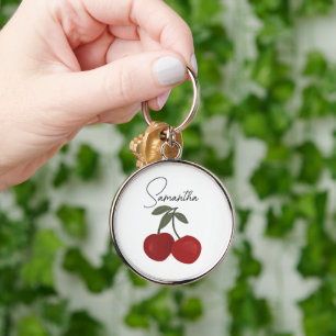 Twee rode kersen Illustratie Mooie Fruit Kunst Sleutelhanger