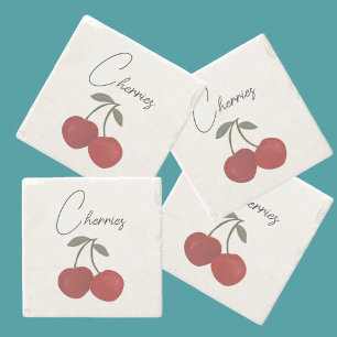 Twee rode kersen Illustratie Mooie Fruit Kunst Stenen Onderzetter
