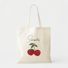 Twee rode kersen Illustratie | Mooie Fruit Kunst Tote Bag