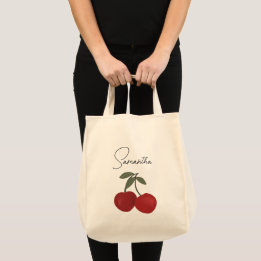 Twee rode kersen Illustratie | Mooie Fruit Kunst Tote Bag