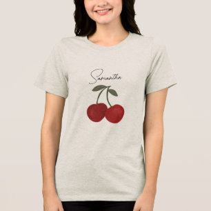 Twee rode kersen Illustratie   Mooie Fruit Kunst  Tri-Blend Shirt
