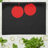 Twee Rode Kersen op Black. Theedoek (Gevouwen)