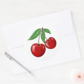 Twee Rode Kersen Ronde Sticker (Envelop)