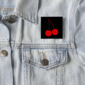 Twee Rode Kersen. Vierkante Button 5,1 Cm (In situ)