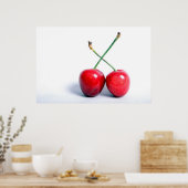 Twee rode kersen voedsel fotografie Print (Keuken)